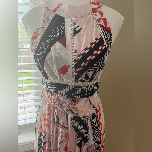 [S]ATL Abel The Label Aztec Geo Print Maxi Dress Slit Open Back Boho - Picture 4 of 12